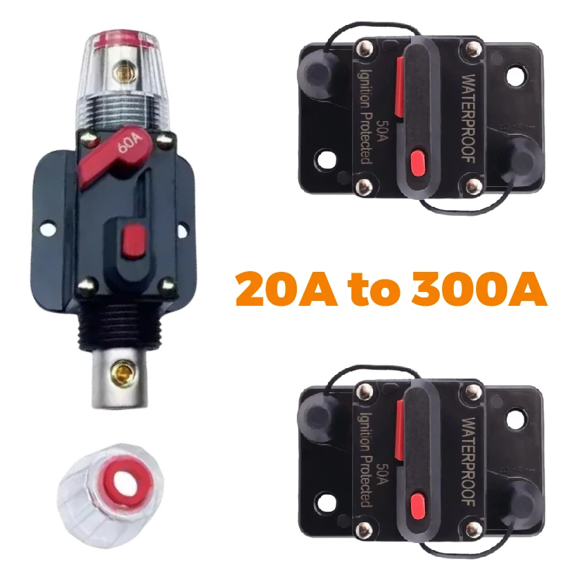 

Circuit Breaker Power Protect Fuse Trolling with Manual Reset Waterproof Car Boat 20A To 300A 12V-48V