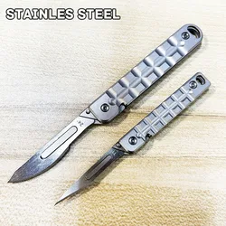 Stainless Steel Quick Open Folding Knife Keychain Pocket Knife Selfdefense Tool Replaceable NO.11 Surgical Blad No Lock