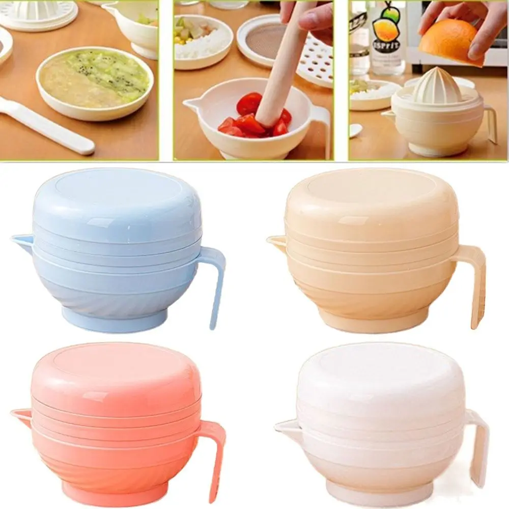 7Pcs Portable Food Grinding Bowl Set Citrus Juicer Stackable Baby Manual Grinder Kit with Grinding Rod Easy To Use