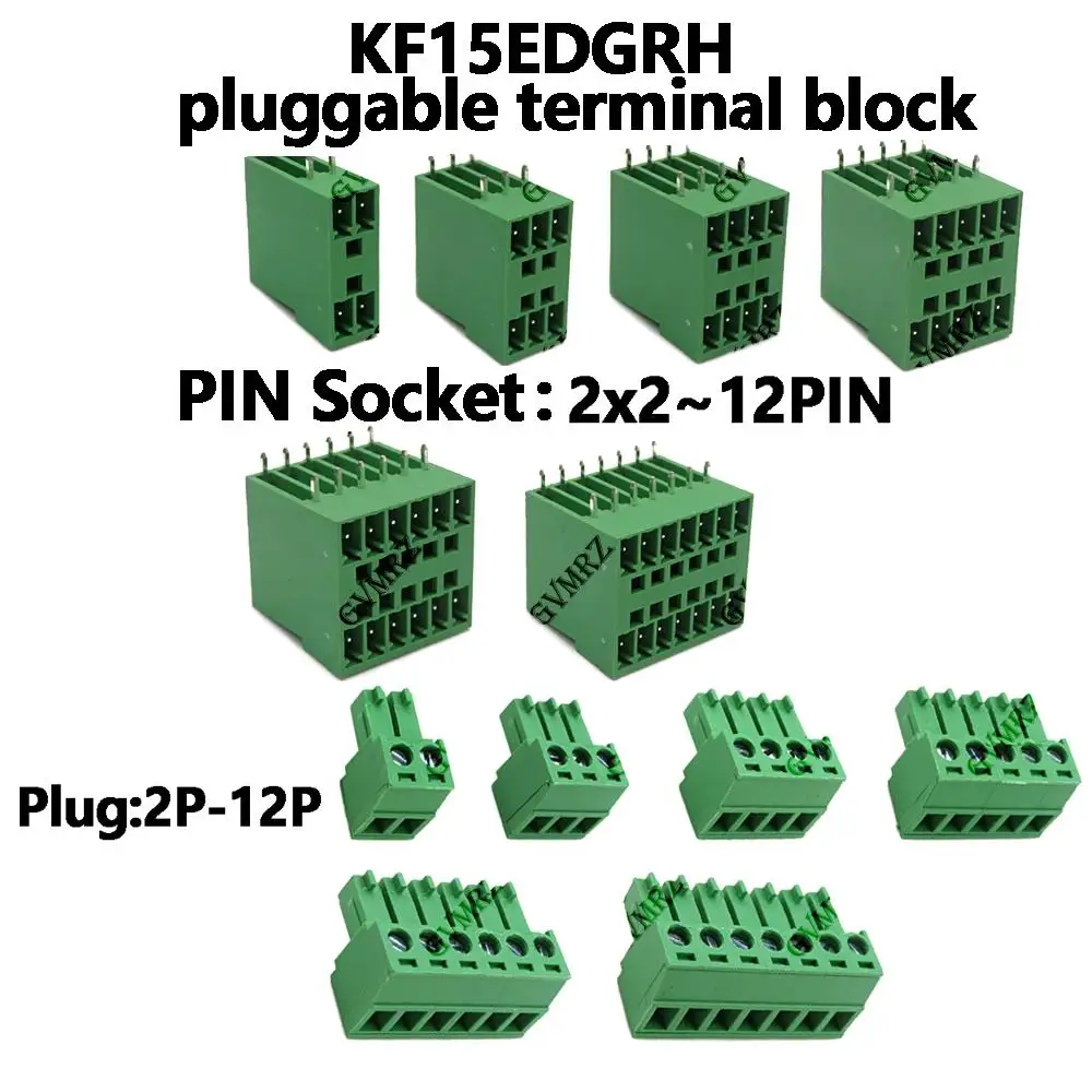 5PCS 3.81mm 10P 2P 3P 15EDG KF15EDGRH 2x2~12PIN Double Layer Double row pluggable terminal block PCB welding plate Plug Pin