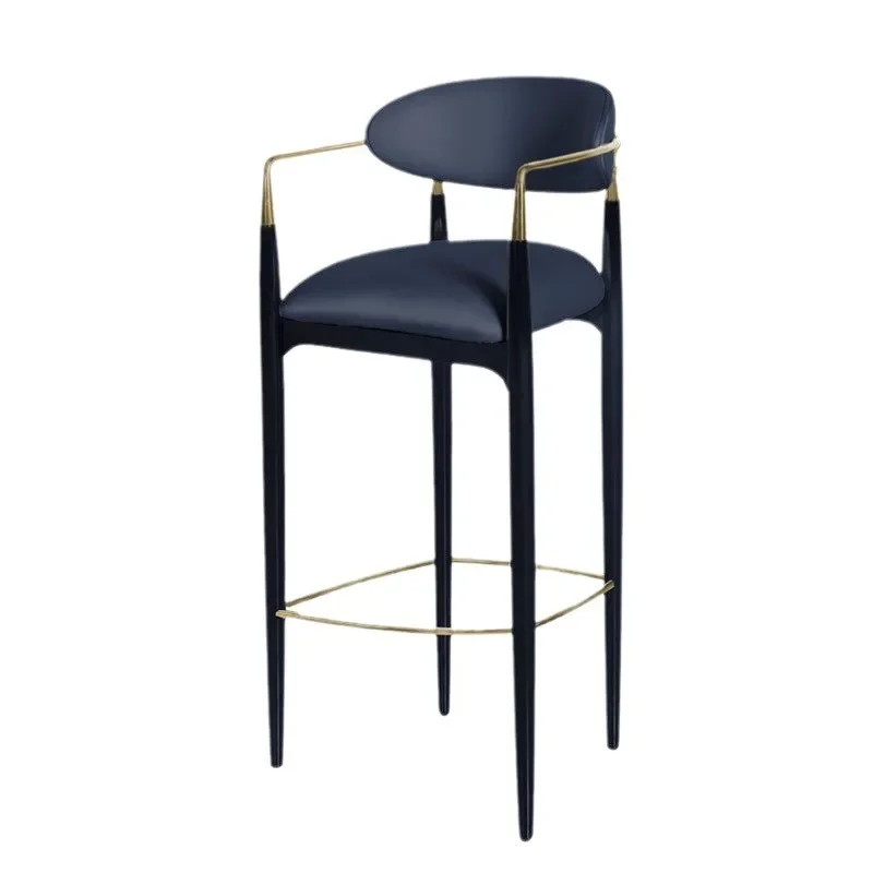 

Luxury hotel front desk reception high stool stainless steel leather bar high bar chair