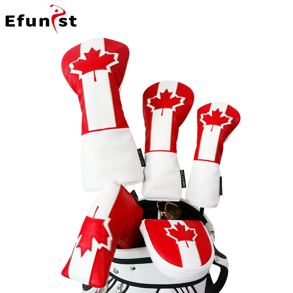 غطاء رأس جولف أنماط أوراق القيقب من جلد البولي يوريثان، أغطية نادي الجولف الناعمة والمتينة للسائق، مجموعة حماية هجينة مقاومة للماء