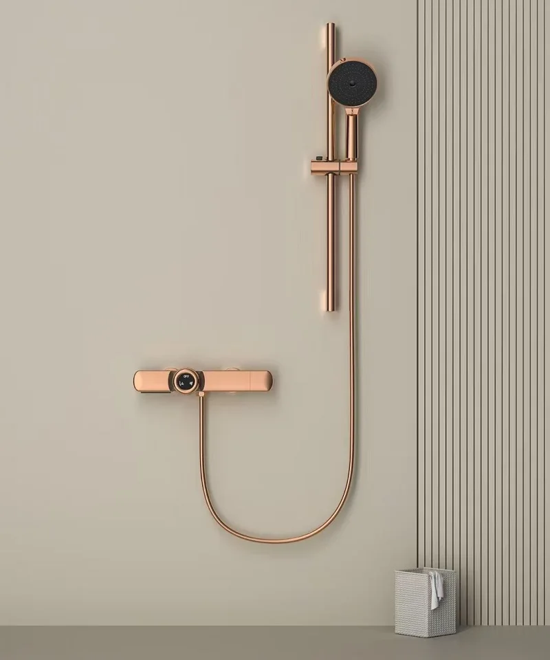 Luxury Brushed Rose gold Bathroom shower faucet set Top Quality Brass thermostatic Shower set Copper Wall Mounted Modern Shower