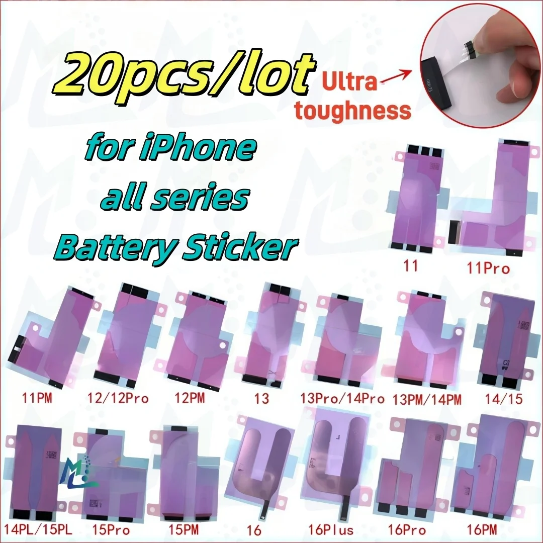 

20 шт./лот, оригинальные наклейки на аккумуляторную ленту для iPhone 11, 12Mini 13 ProMax 14 Plus 15 16Pro, запасные части для клейкой ленты для аккумулятора