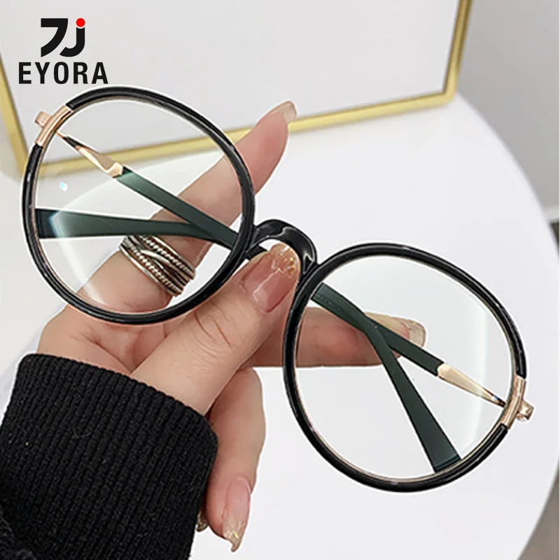 

EYORA Vintage Round Frame Women Reading Glasses Anti Blue Light Myopia Glasses Photochromic Prescription Optical Eyeglasses Lens