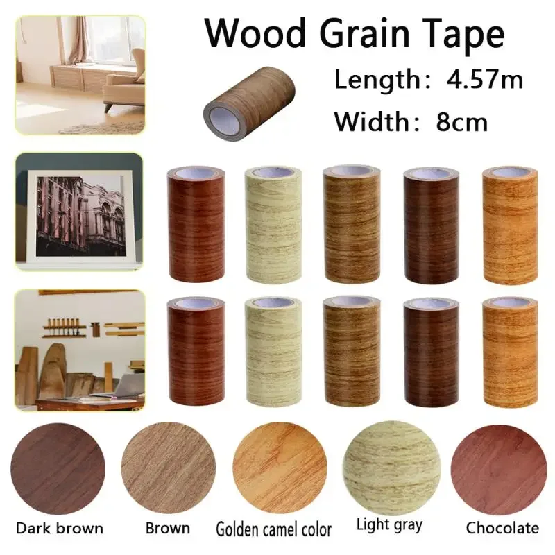 1roll 8cm/4.57m  Simulation Wood Grain Repair Glue Tape Roll Self-adhesive Wallpaper Contact Paper Door Furniture Table Decor
