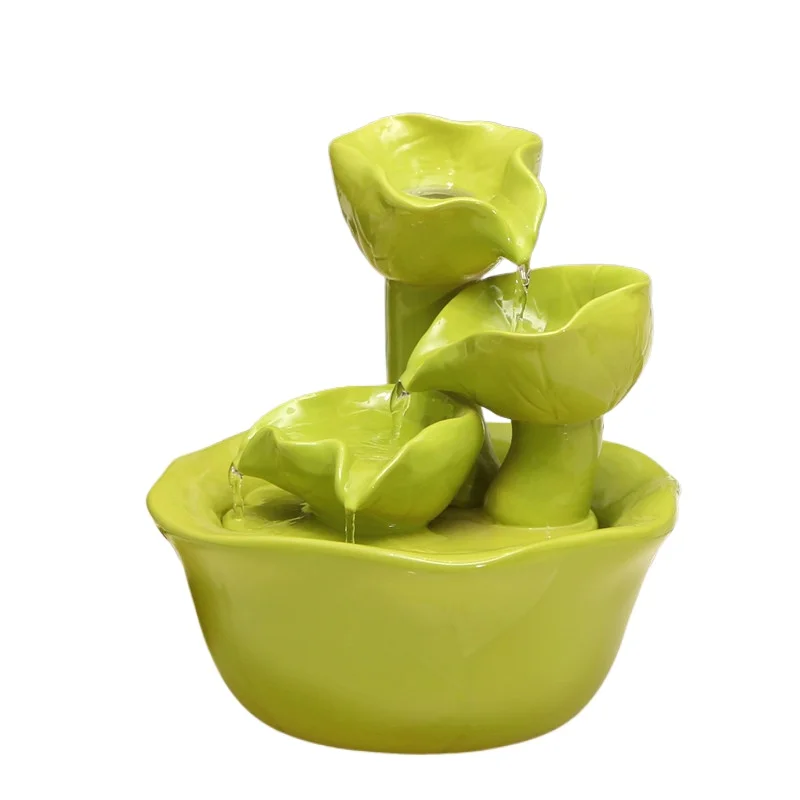 CX Creative Lotus Leaf Home Jewelry Ceramic Crafts Flowing Water Fountain Ornament Living Room Humidifier Bonsai
