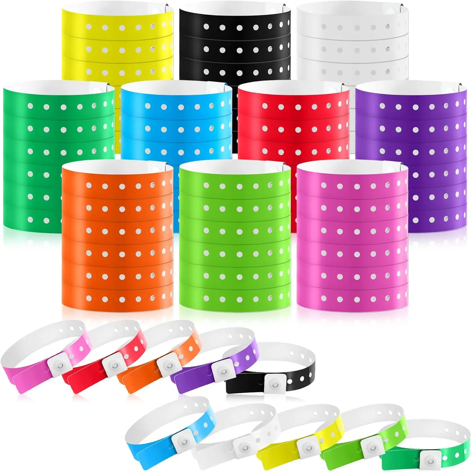 

1000 Pcs Neon Wristbands for Events Multicolor Vinyl Wristband Plastic Arm Band Identification Wristband with Snap for Party