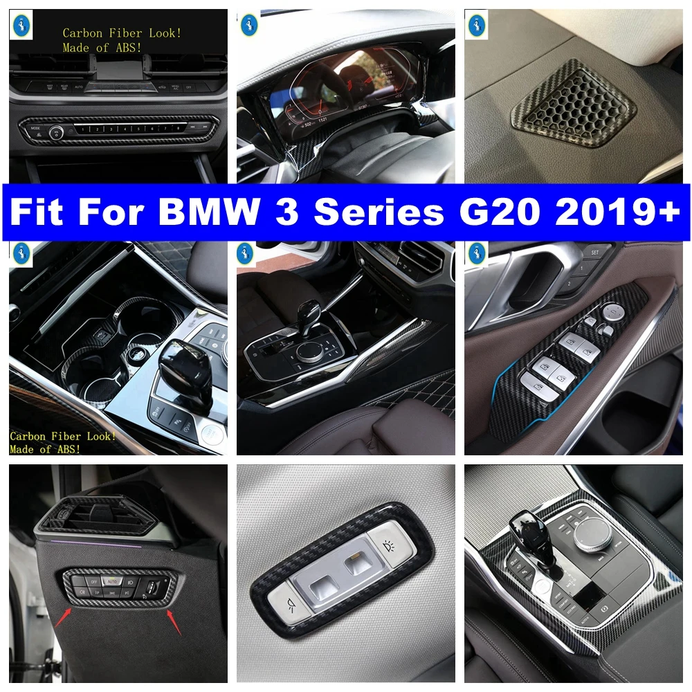 

Carbon Fiber Interior Head Lights / Window Glass Lift / Air AC Outlet Vent Cover Trim Accessory For BMW 3 Series G20 2019 - 2023