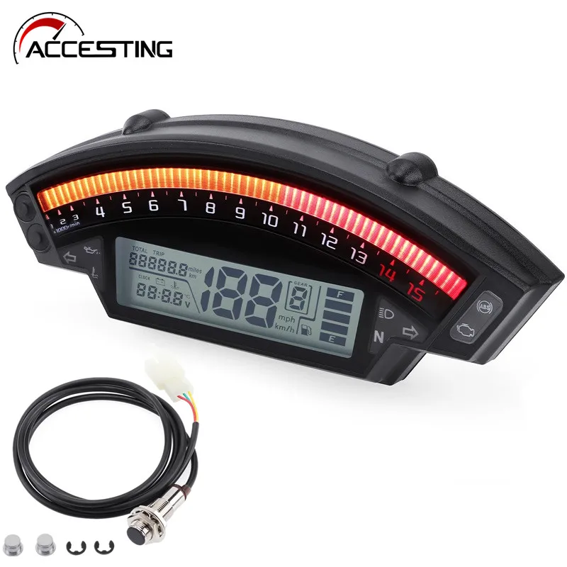 Digital LCD Motorcycle Speedometer 14000RPM 6 Gear 199km/h Motorcycle Odometer For Kawasaki ZX10R 11-2016 1,2,4 Cylinders Meter