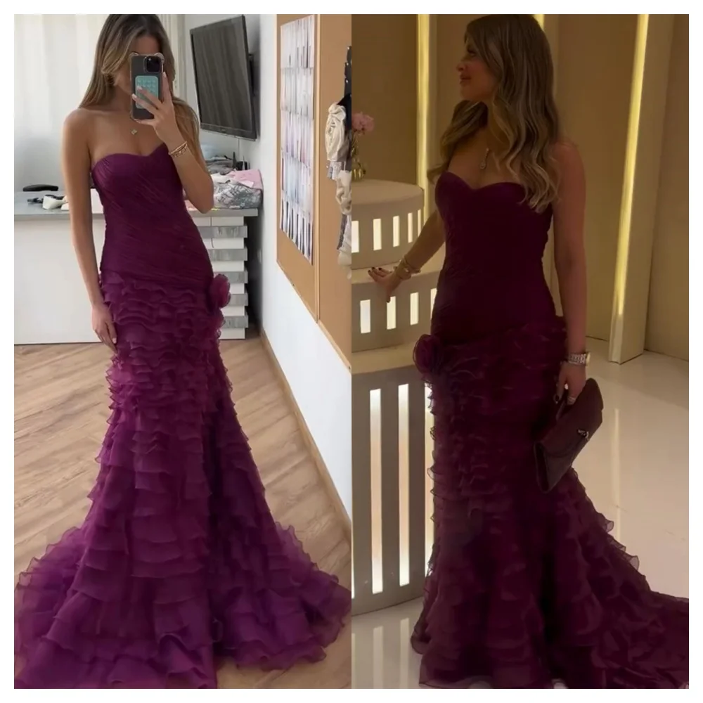 

Customized Mermaid Exquisite Tulle Evening Dress Fashion Strapless Sleeveless Party Dress High Quality Floor Length