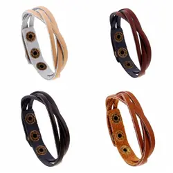 Punk PU Leather Woven Bracelet Minimalism Buckle Design Leather Hand Chain Multilevel Neutral Wind Men's Wrist Strap Women