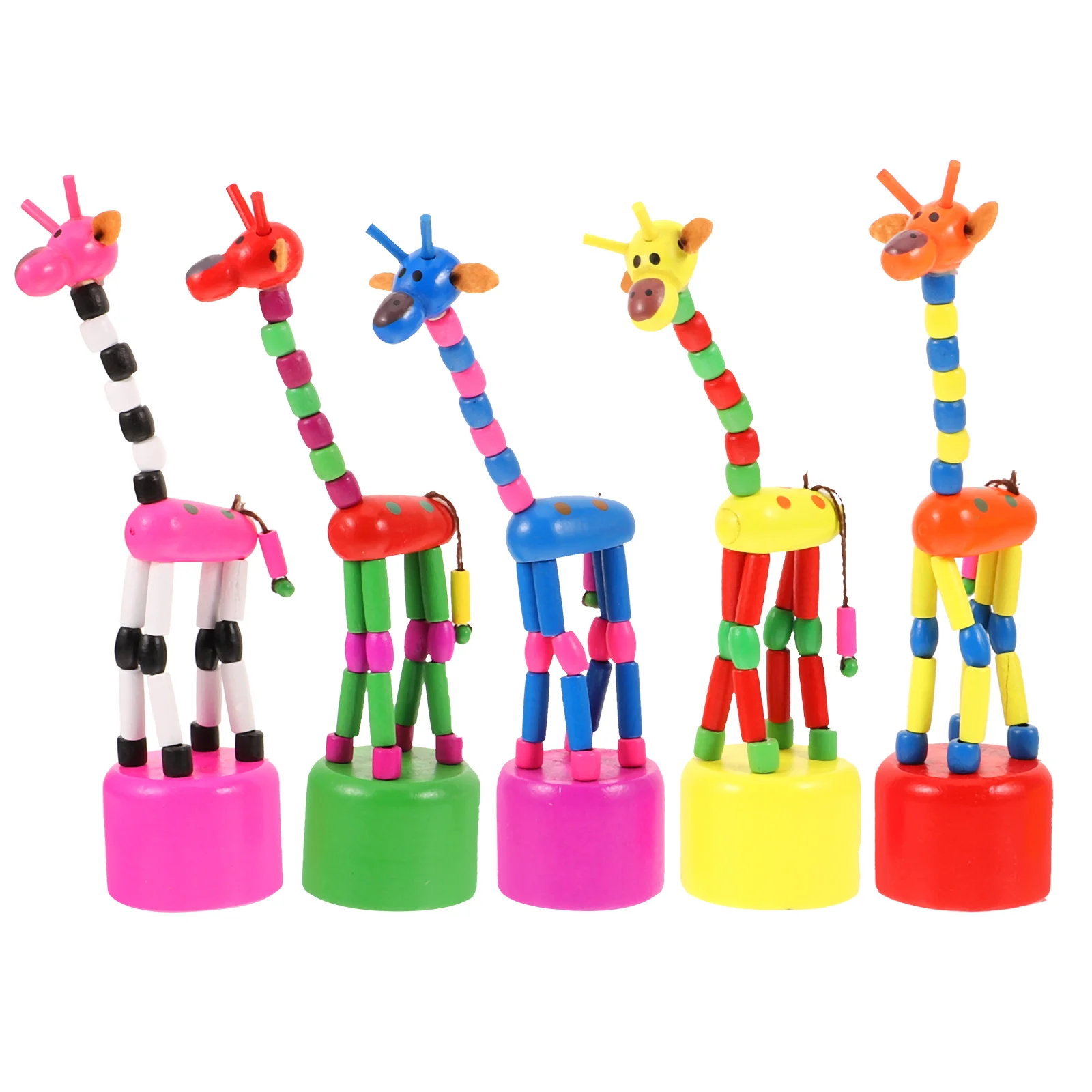 

5pcs Children Wooden Giraffe Toy Colorful Dancing Rocking Giraffe Standing Swing Animals Toys (Random Style)