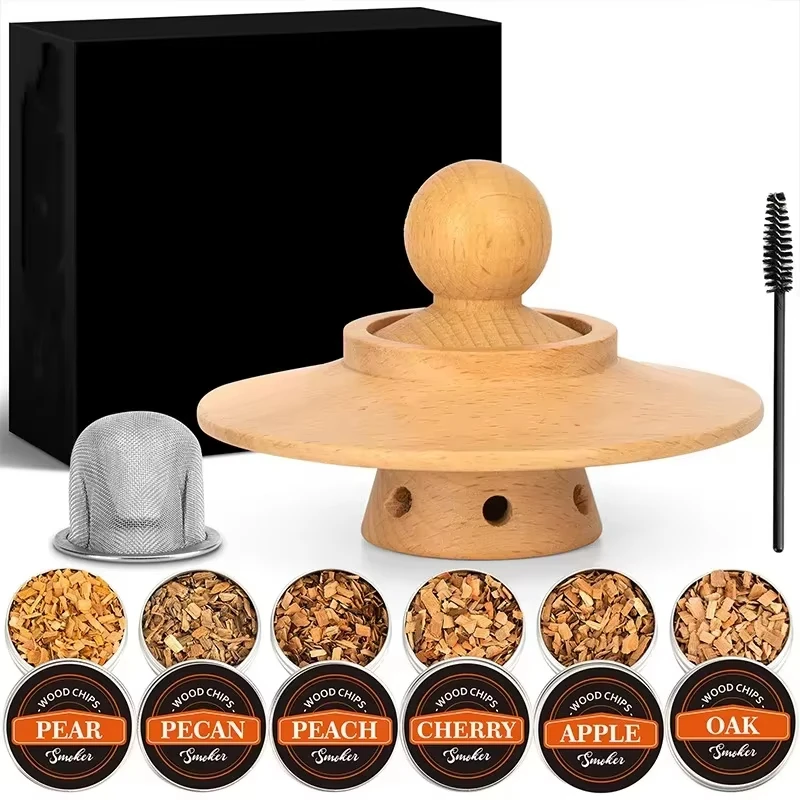 Premium Whiskey Cocktail Smoker Set mit 6 Holzchips & Metallfiltern, Schnelloxidations-Aerator Bar-Werkzeugset für Zuhause/Luxus-Geschenke