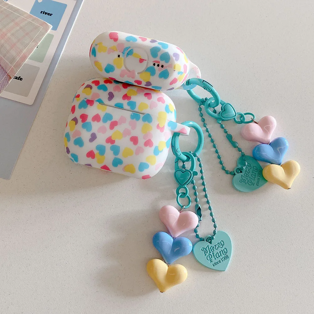 Силиконовый красочный чехол для наушников с подвеской в виде сердца любви для Apple AirPods 1/2 3 4 AirPod Pro 2, милый защитный чехол для гарнитуры