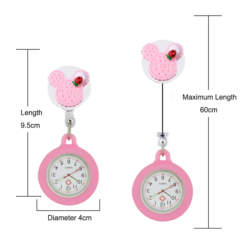 YIJIA Lovely Cartoon Ice Cream Retractable Badge Reel Hospital Nurse Watches with Silicone Case and Luminous Pointer