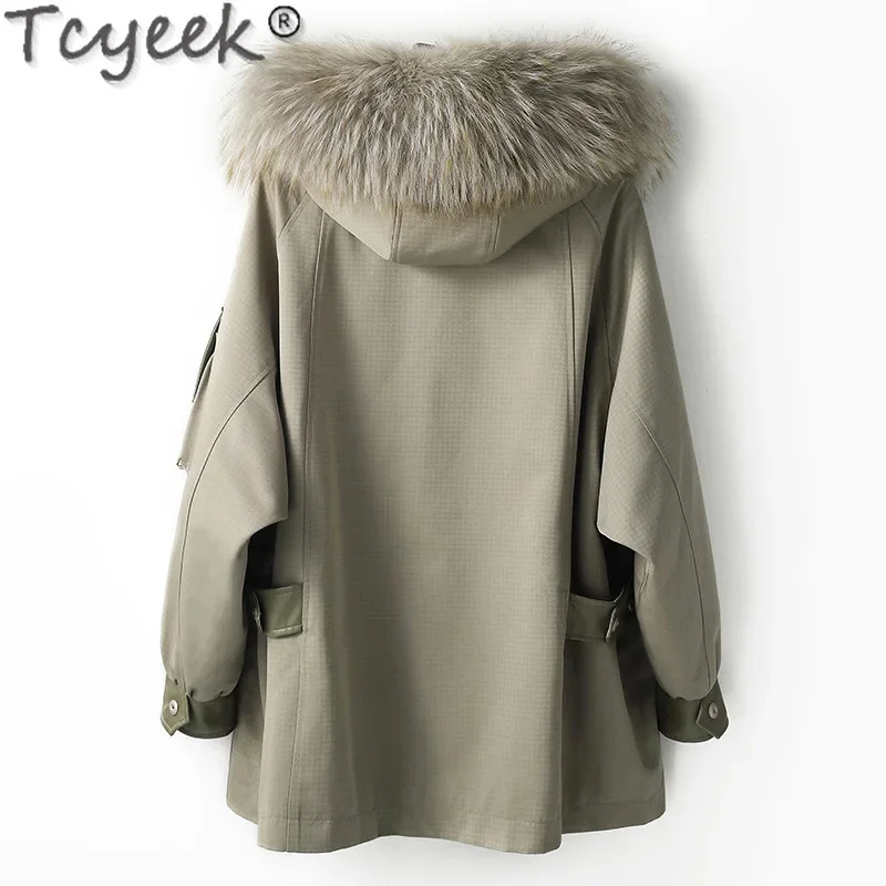 Tcyeek-Parka en fourrure de raton laveur Rex Rabbit pour femme, veste avec col, pardessus avec poignées, doublure amovible, vêtements d'hiver, mode, 23