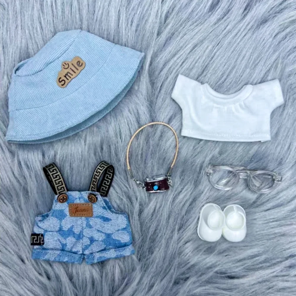 Vestiti per le bambole Vestito Tute da cowboy Set con accessorio per cappello per 17 cm Labubu V1V2V3 Giocattoli in cotone Decorazione Mini vestiti per bambole Festa