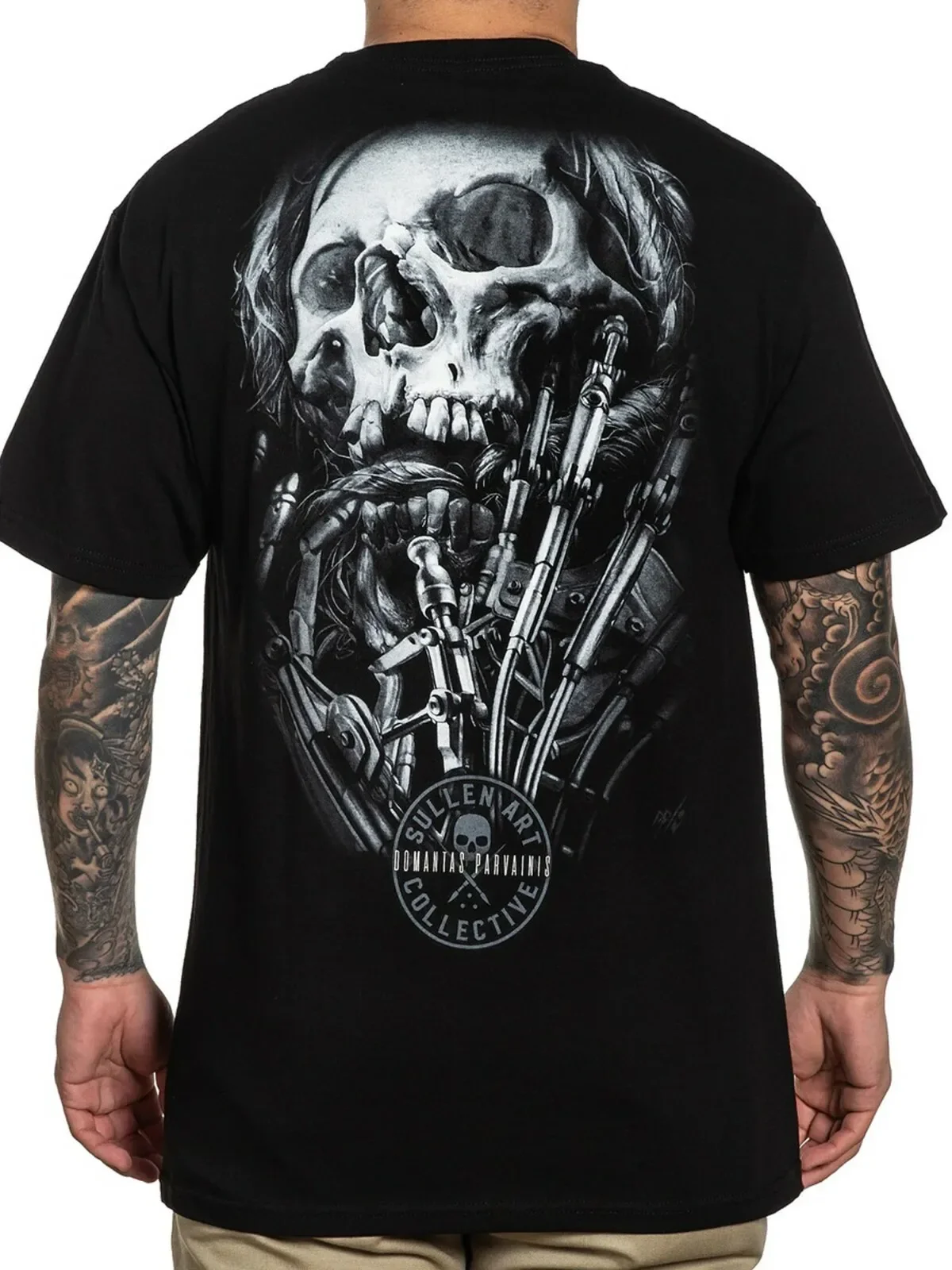 Sullen Men's Heavy Metal Short Sleeve T-shirt Robotic Skull Tattoo Style Tee
