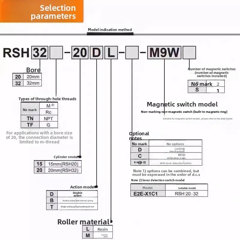 RSA50-30TL,30DL,30DM,30BL,30BM RSA50-30TM,30TL-X721 Pneumatic Components Heavy Duty Stopper Cylinder RSA Series