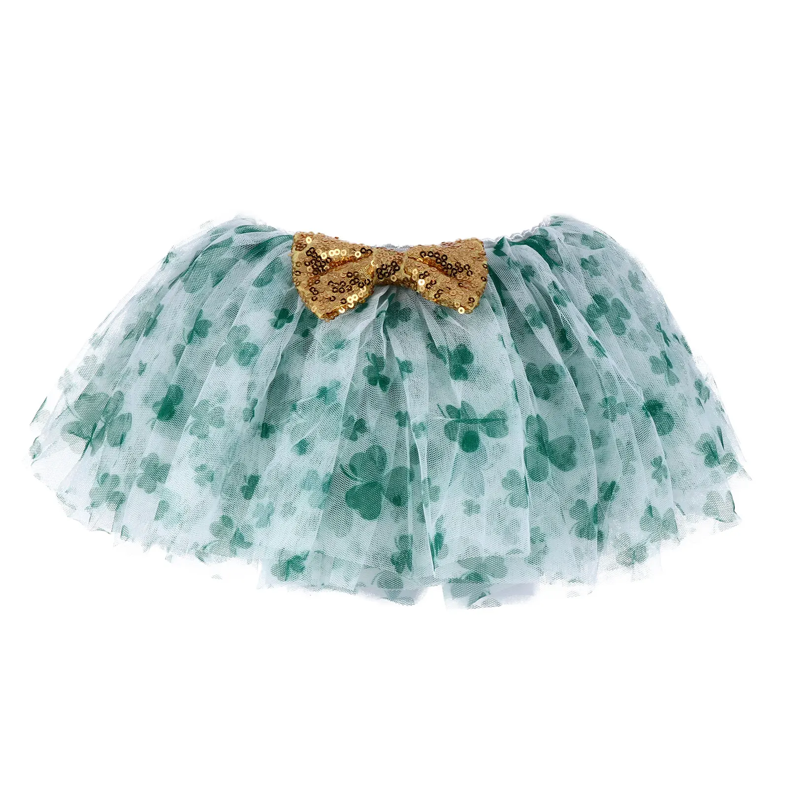 

1pc Green Tutu Skirt Gauze Layered Bow Costume Dress for Kids St Patrick's Day Irish Clover Party Festival Wear