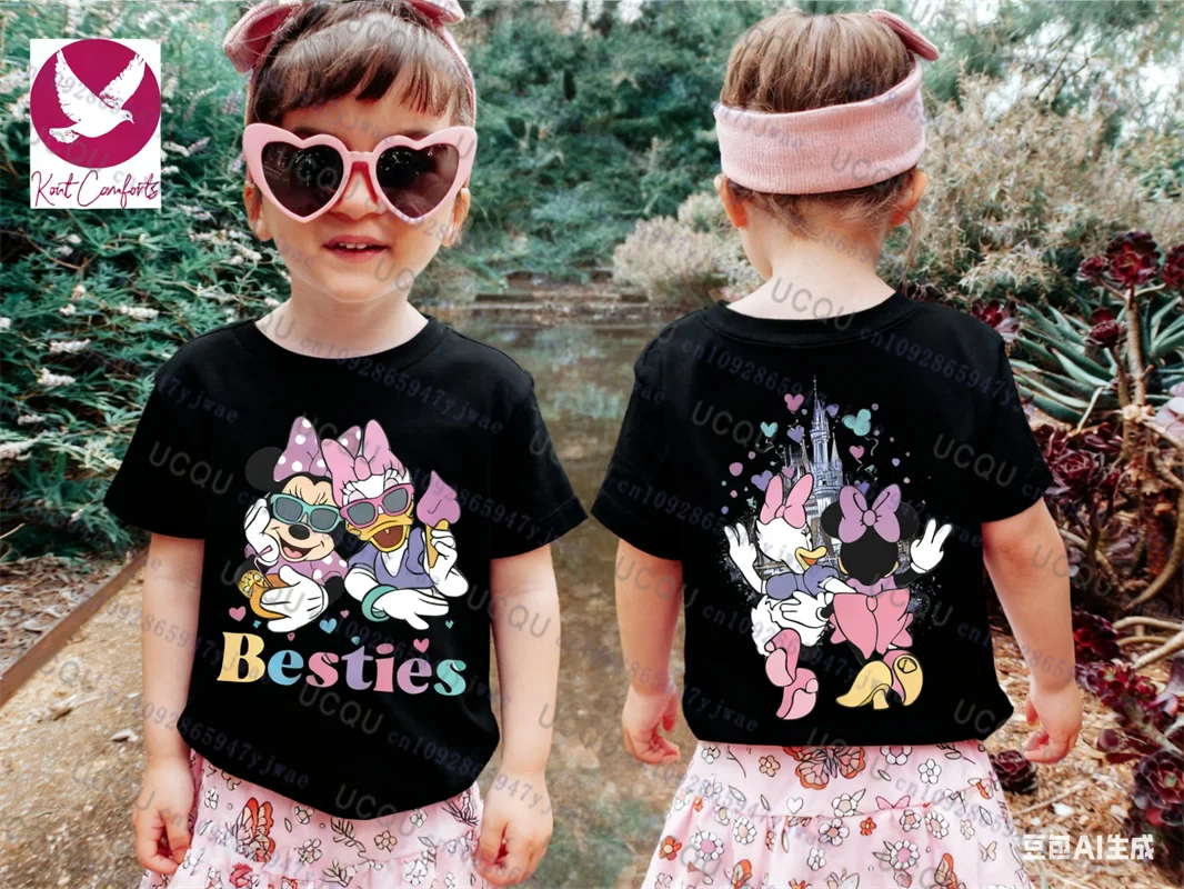 ميني ديزي Besties الوالدين والطفل تي شيرتات قصيرة الاكمام الخريف طفل/الكبار الأسرة المحملة Harajuku موضة عادية القطن الاطفال التي شيرت