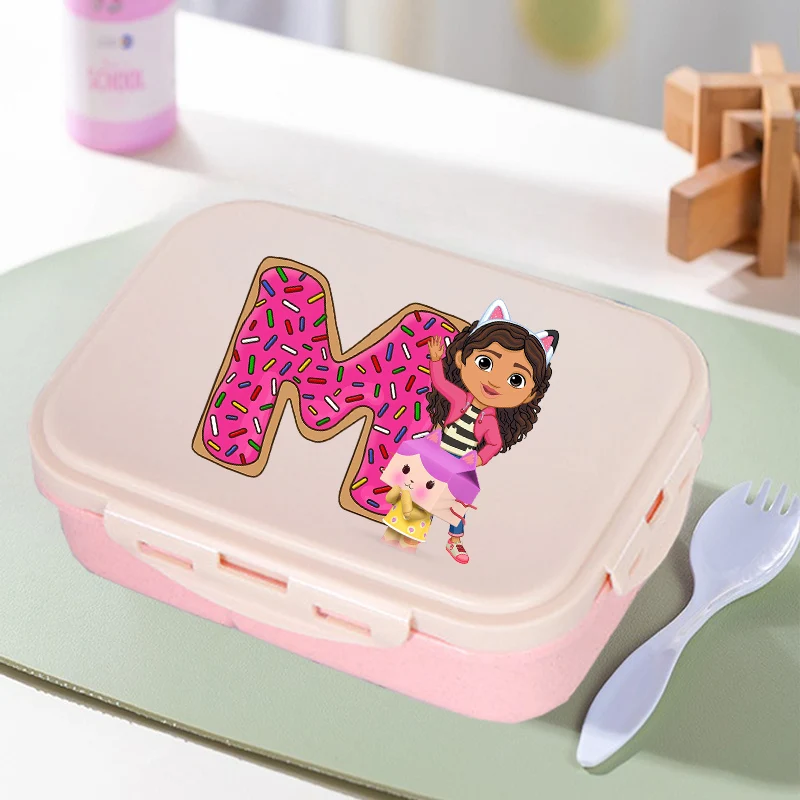 Gabby Dollhouses Lunch Box for Kids Cute Letter A-Z Bento Boxs Girls School Picnic Food Containers Women Office Dinner Case Gift