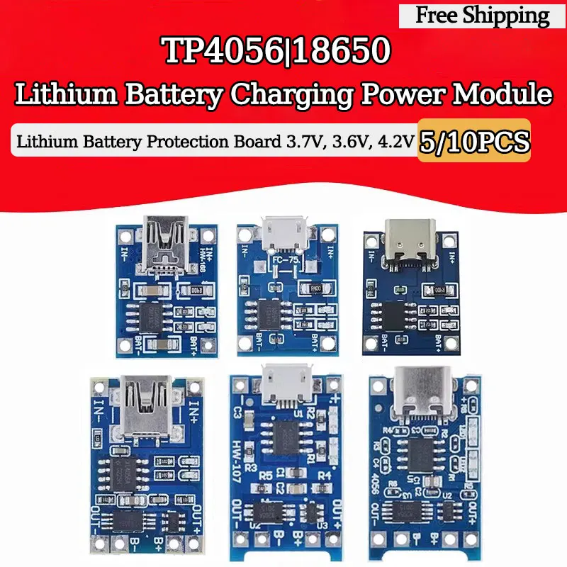 

TP4056/18650 Lithium Battery 3.7v 3.6V 4.2V USB Interface Charging Module 1A Charging Protection Board 2-in-1 TYPE-C