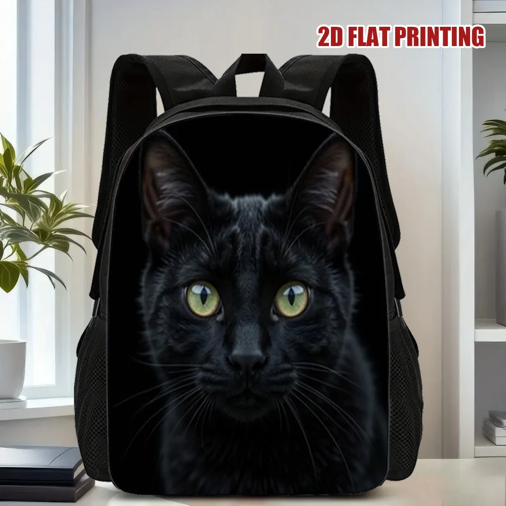 

1 piece Halloween black cat print lightweight student travel backpack, large capacity with adjustable shoulder straps, folding