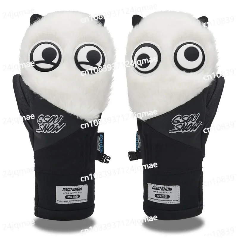 Cartoon Plush Gloves, Ski Gloves Are Waterproof, Wear-resistant, and Warm, and Women's Filling for Snowboard Sports Gloves