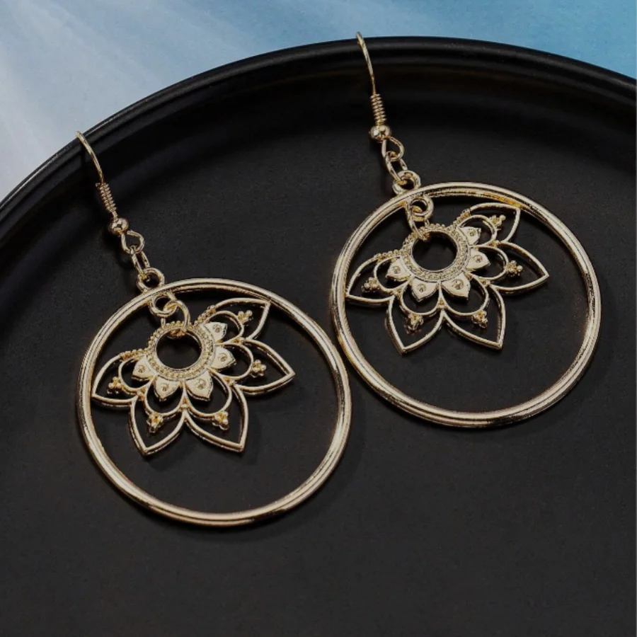 Stylish Round Lotus Earrings Jewelry Earrings for Women Perfect Christmas Jewelry Gifts Anniversary Gifts for Loved Ones