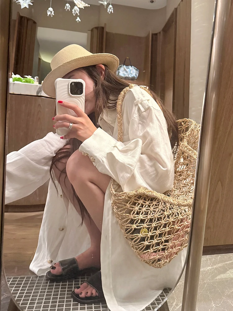 

White Linen Lyocell irt Jaet Women's Loose Casual Autumn New Sle Faionable Korean Version Breathable Skin-friendly