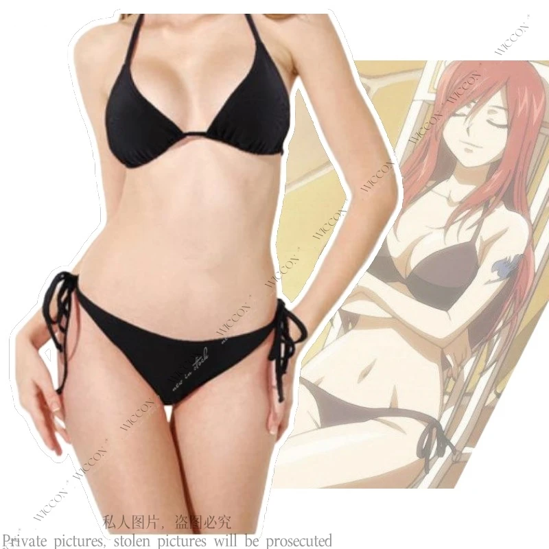 Erza planchers let DegradAnime Cosplay Costume, perruque, autocollant de tatouage, maillot de bain, queue, nœud noir, uniforme de demoiselle d'honneur de la reine, 03 vêtements