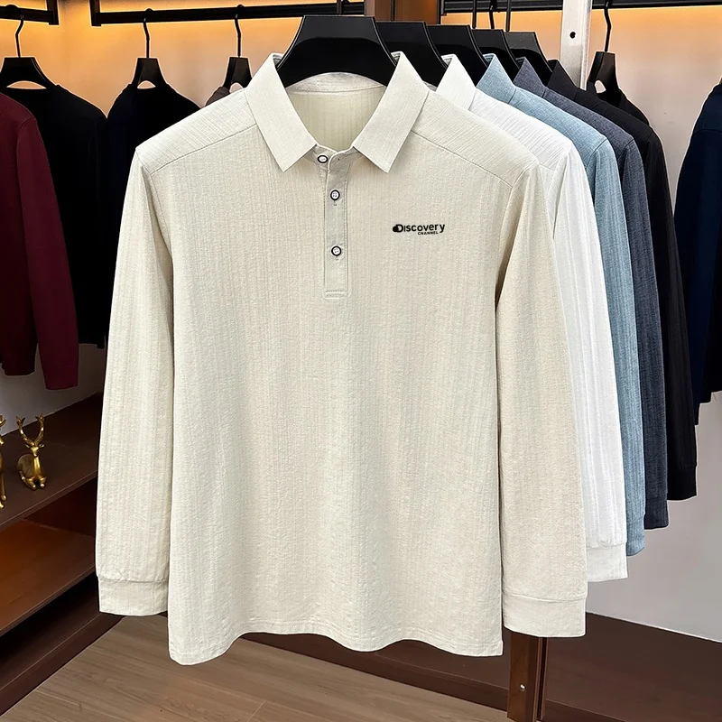 Designer-Marken-Poloshirt für Herren mit Original-Print, Herbst-Neuheit, einfarbig, langärmelig, mit Kragen, Business-Casual-Herrenbekleidung – Detail 5