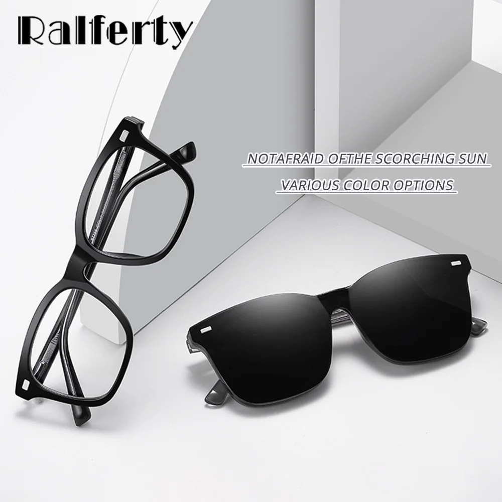 Ralferty 3 في 1 المغناطيس النظارات الشمسية الرجال الاستقطاب UV400 نظارات شمسية الذكور مربع إطار نظارات وصفة طبية الإطار البصري سائق