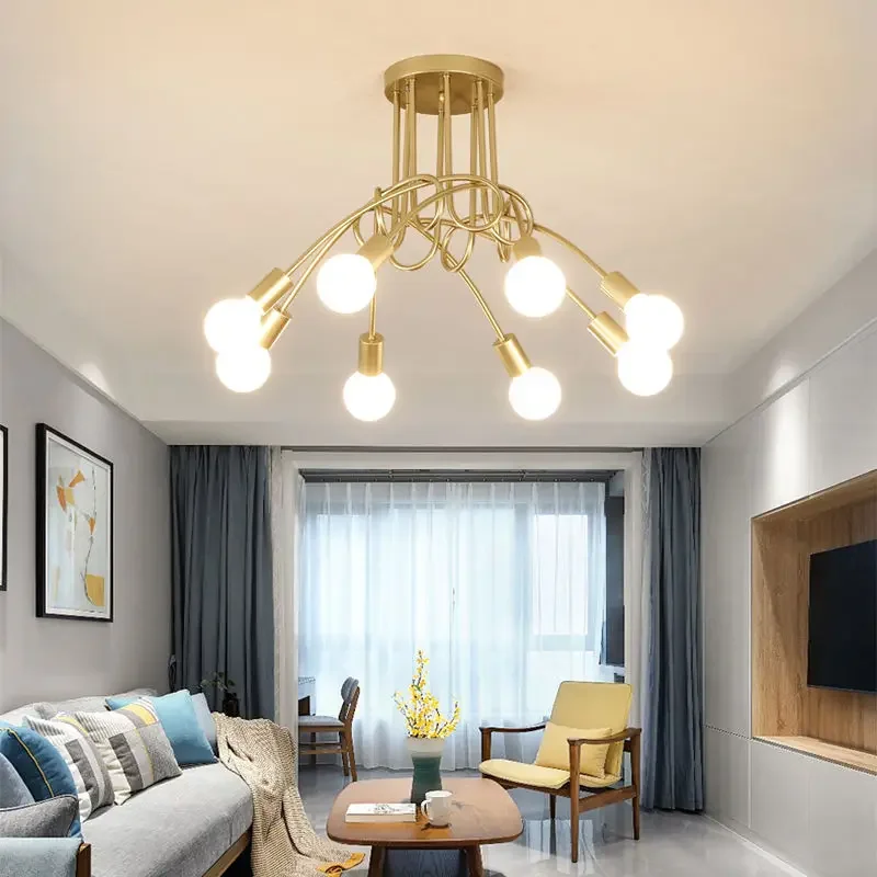 

American Country Copper Ceiling Lamp Nordic Simple Creative Bedroom Restaurant Branch Shape Ceiling Light Free Shipping