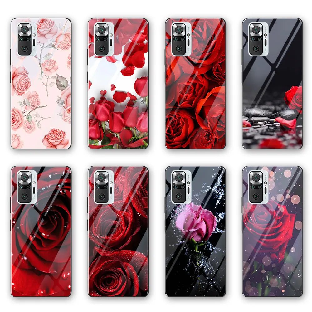 

Flower Rose Funda Case for Xiaomi Redmi Note 10 10S 9 10T 9S 8 9A 9C 8A 8T 9T Poco X3 F3 C3 M3 NFC Pro Tempered Glass Case