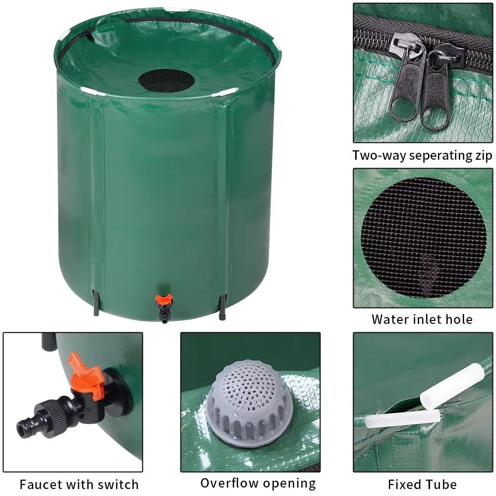 66 Gallon Collapsible Green Rain Barrel Water Collector - Eco-Friendly Garden Solution