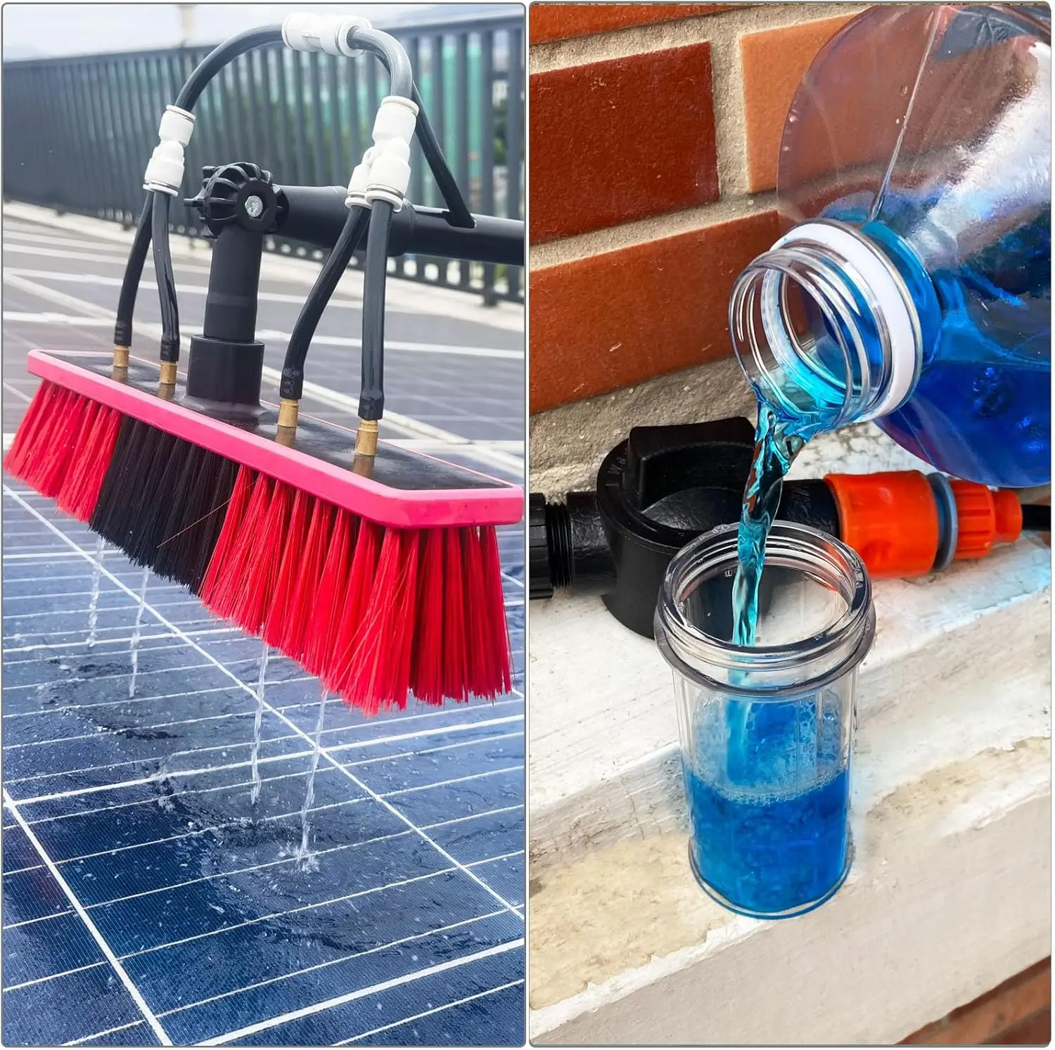 Cleaning Water Fed Pole Brush Kit with Soap Dispenser Telescopic Extendable Solar Panel Washing Tool