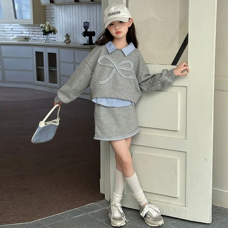 26 Spring Summer Girls New Preppy Style Outfit Stylish 2Piece Set Fashion Pullover Top Short Skirt 6-18 Years Teenagers Big Kids