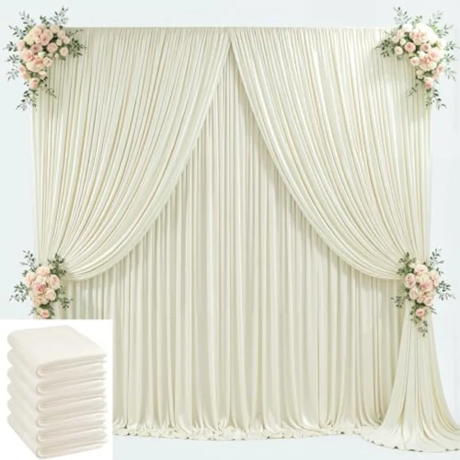 

Wedding parties backdrop curtain, beige wrinkle-free fabric, 30x10ft, 6 panels of 5ft x 10ft drapes for baby shower, birthday,