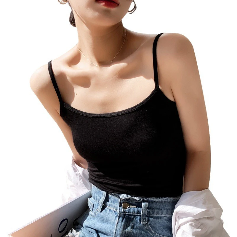 

Hot Sale!Women Summer Modal Camisole Crop Tops Sleeveless Slim Sling T-shirt Black White Bottoming Tanks Bra Underwear Vest Tops