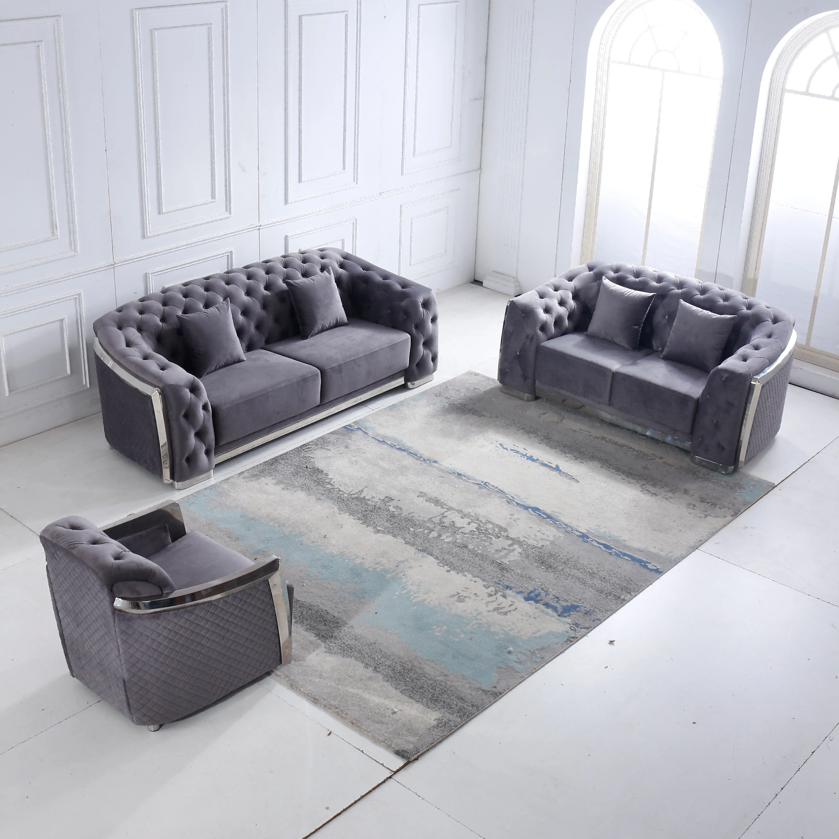 #Wholesale Foshan Furniture Latest Design Lounge Suite Modern Sofa Set Furniture Luxury Chesterfield Sofa
