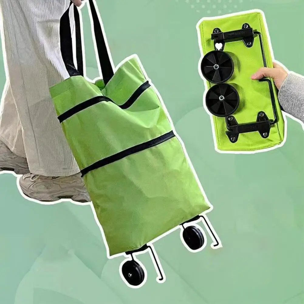 Waterproof Shopping Bag Foldable Roller Shopping Bag with Rotary Wheels Capacity Waterproof Fabric Tote Retractable Handle