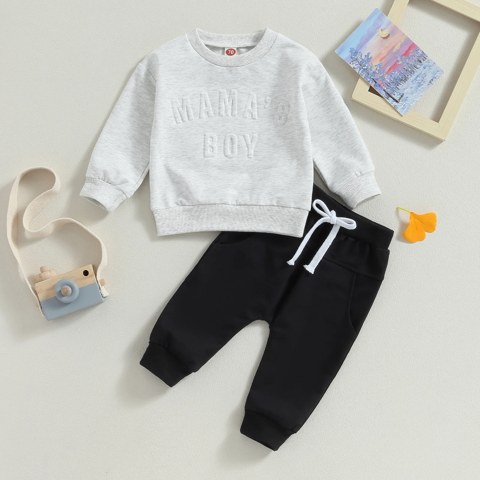 Lioraitiin Newborn Baby Boys Clothes Letter Print Long Sleeve Sweatshirts Tops Elastic Waist Pants Toddler Clothing Tracksuit