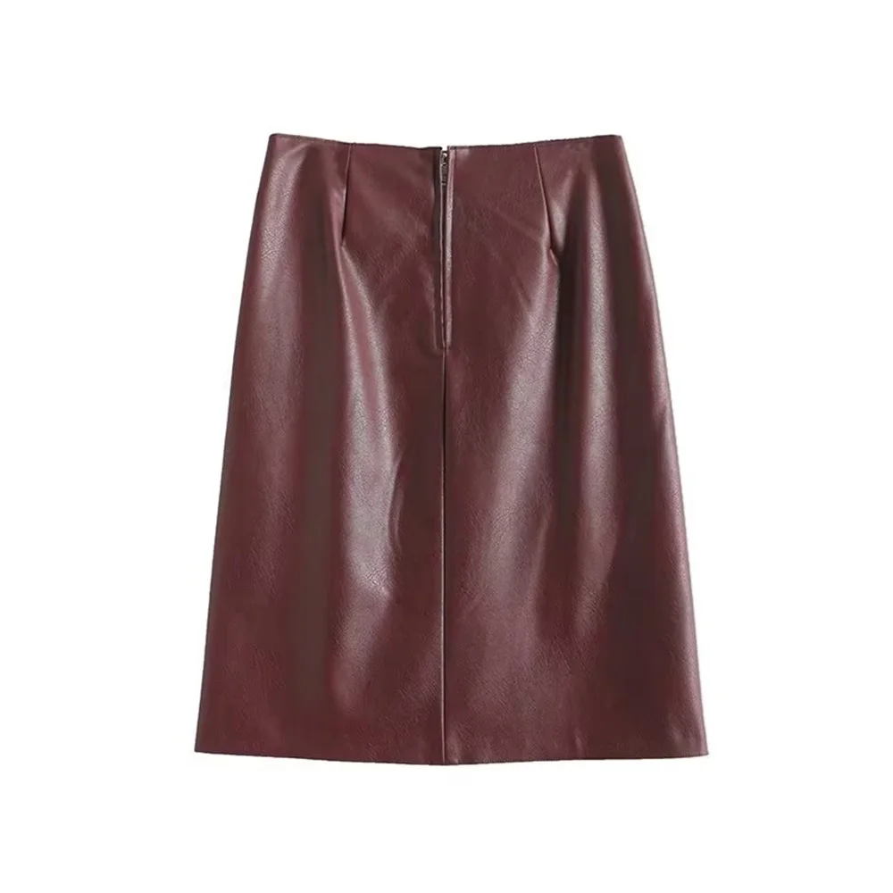 UNIZARA women's temperament high waisted zipper decoration autumn and winter new item cracked texture leather skirt half skirt