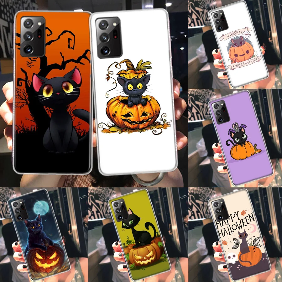 Black kitten on Christmas pumpkin Phone Case For Samsung Note 20 Ultra 10 9 8 A05S A15 A25 A35 A55 M11 M12 M21 M30S M31 M32 M5