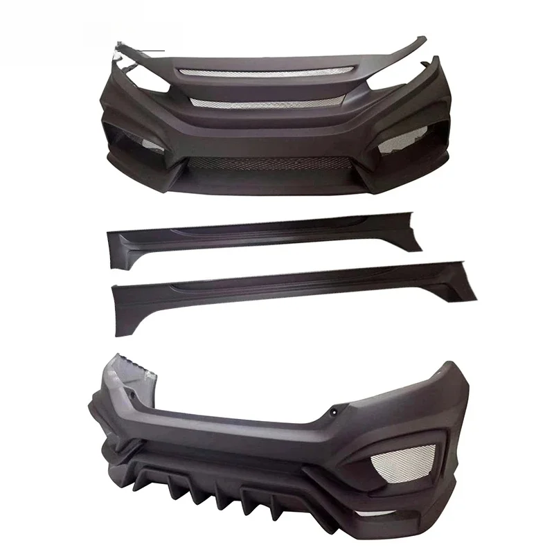 Durable 3 Pieces Body Kit Front Lip Rear Diffuser Corner Spoilers Side Skirts Sport Universal Fit Car Auto Guard