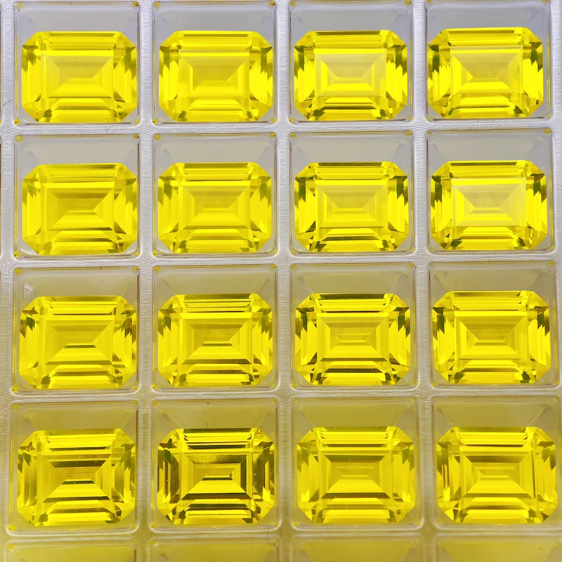 Yellow Color Strong Fluorescence Yttrium Aluminium Garnet Loose Gemstones Lab Diamonds Emerald Cut YAG Stones for Jewelry Making
