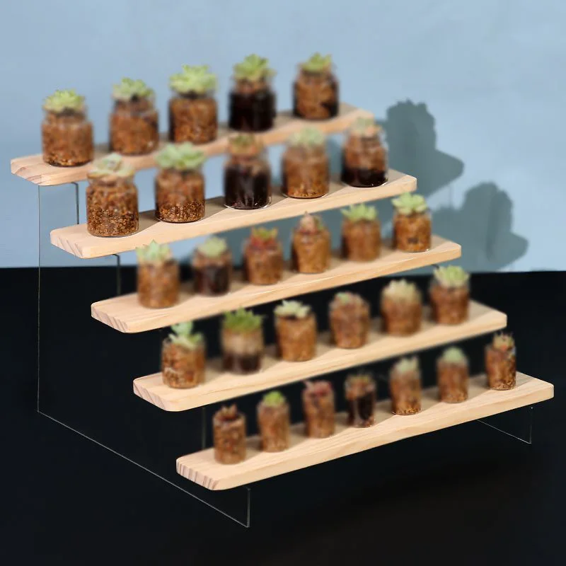 2/3/4 Tier Acrylic Shelf Perfume Wooden Display Stand Cosmetic Makeup Figure Doll Organizer Shelf Organizer Bathroom Storage